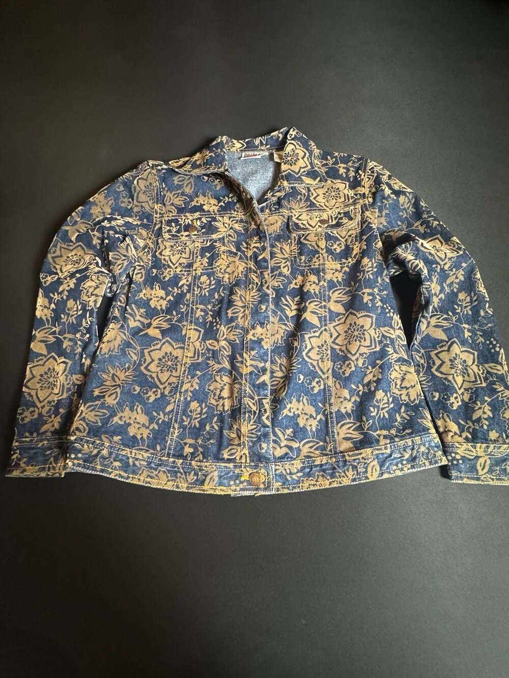 Bill Blass Petite Floral Print Denim Jacket Size PM